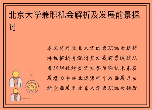 北京大学兼职机会解析及发展前景探讨