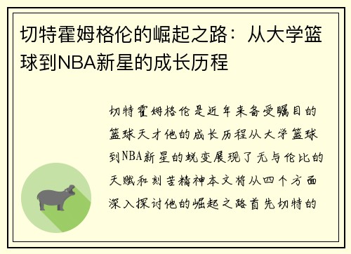 切特霍姆格伦的崛起之路：从大学篮球到NBA新星的成长历程