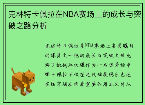 克林特卡佩拉在NBA赛场上的成长与突破之路分析