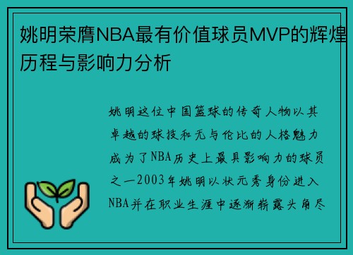姚明荣膺NBA最有价值球员MVP的辉煌历程与影响力分析